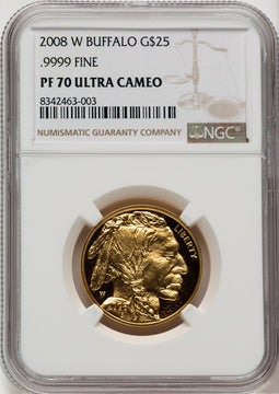 2008-W $25 Half-Ounce Gold Buffalo Brown Label NGC PF70