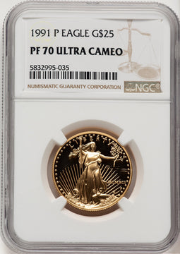 1991-P $25 Half-Ounce Gold Eagle Brown Label NGC PF70 (776771002)