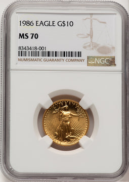 1986 $10 Quarter-Ounce Gold Eagle Brown Label NGC MS70 (776321075)