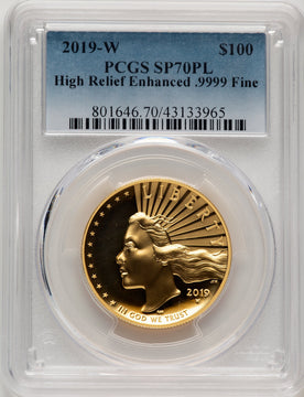2019-W G$100 American Liberty High Relief Enhanced PL Blue Gradient PCGS MS70
