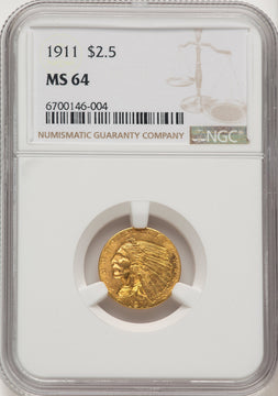 1911 $2.50 Indian Quarter Eagle NGC MS64 (777120035)