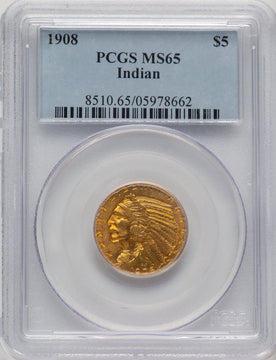1908 $5 Indian Indian Half Eagle PCGS MS65 (776577002)