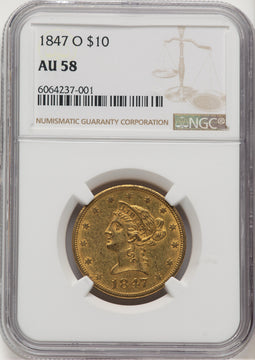 1847-O $10 Liberty Eagle NGC AU58