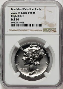 2020-W Palladium Eagle 1 oz Burnished Brown Label NGC MS70