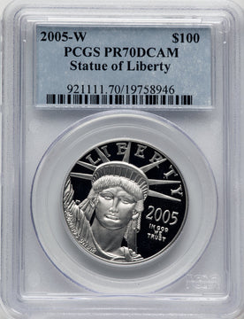 2005-W $100 One-Ounce Platinum Eagle Statue of Liberty Blue Gradient PCGS PR70 (775235001)