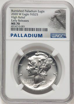 2020-W Palladium Eagle 1 oz Burnished ER Palladium Label NGC MS70
