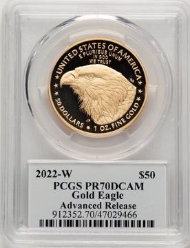 2022-W G$50 One Ounce Gold Eagle Advanced Release David Hall PCGS PR70 (777110037)