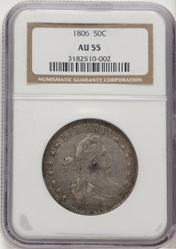 1806 50C Pointed 6 Stem Early Half Dollar NGC AU55