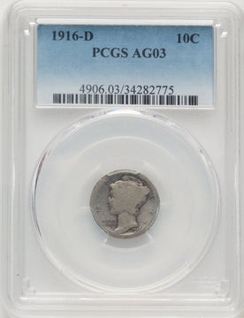 1916-D 10C Mercury Dime PCGS AG03