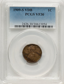 1909-S 1C VDB BN Lincoln Cent PCGS VF30 (520930027)