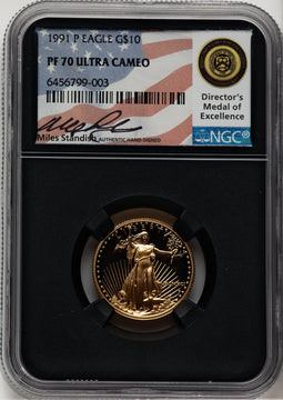1991-P $10 Quarter-Ounce Gold Eagle Miles Standish NGC PF70