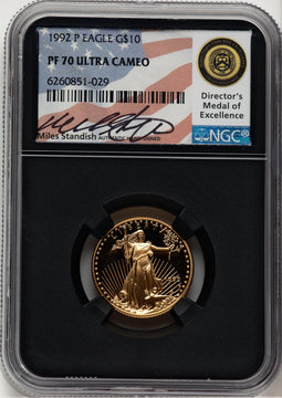 1992-P $10 Quarter-Ounce Gold Eagle Miles Standish NGC PF70