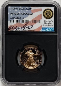 1999-W $10 Quarter-Ounce Gold Eagle Miles Standish NGC PF70