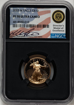 2003-W $10 Quarter-Ounce Gold Eagle Miles Standish NGC PF70