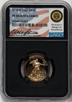 2018-W G$10 Quarter Ounce Gold Eagle Miles Standish NGC PF70