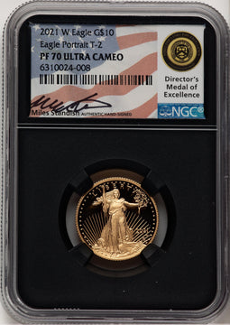 2021-W G$10 Quarter Ounce Gold Eagle Type Two Miles Standish NGC MS70