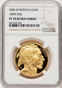 2006-W $50 One-Ounce Gold Buffalo .9999 Fine Gold Brown Label NGC PF70 (775284017)