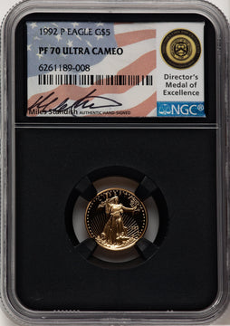 1992-P $5 Tenth-Ounce Gold Eagle Miles Standish NGC PF70