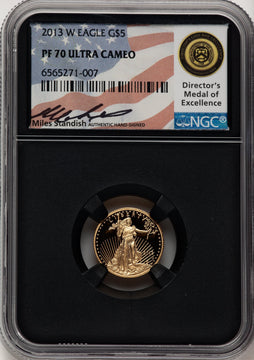 2013-W $5 Tenth-Ounce Gold Eagle Miles Standish NGC PF70