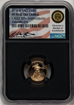 2016-W $5 Tenth-Ounce Gold Eagle 30th Anniversary Miles Standish NGC PF70