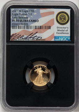 2021-W $5 Tenth Ounce Gold Eagle Type Two FS ER Miles Standish NGC PF70