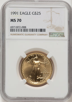 1991 $25 Half-Ounce Gold Eagle NGC MS70 (777124007)