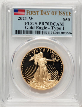 2021-W $50 One Ounce Gold Eagle T-1 FDI PCGS PR70