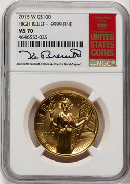 2015-W G$100 American Liberty High Relief Kenneth Bressett Red Book NGC MS70