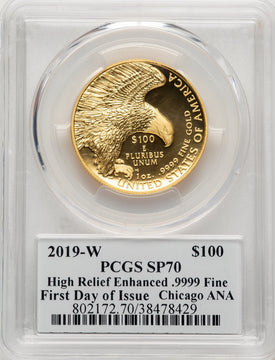 2019-W G$100 American Liberty High Relief Enhanced FDI Chicago ANA PCGS MS70 Licaretz