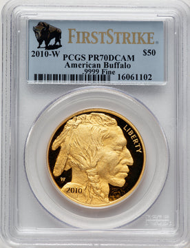 2010-W $50 One-Ounce Gold Buffalo First Strike DM FS Bison Label PCGS MS70