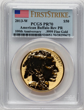 2013-W $50 One-Ounce Gold Buffalo Reverse Proof First Strike FS Flag PCGS PR70