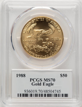 1988 $50 One-Ounce Gold Eagle Saint Gaudens Label PCGS MS70