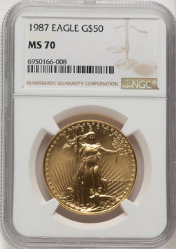 1987 $50 One-Ounce Gold Eagle Brown Label NGC MS70 (777344007)