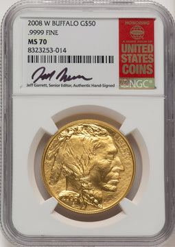 2008-W $50 One-Ounce Gold Buffalo Jeff Garrett Red Book NGC MS70