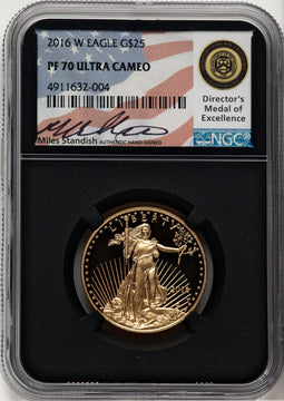 2016-W $25 Half-Ounce Gold Eagle 30th Anniversary Miles Standish NGC PF70