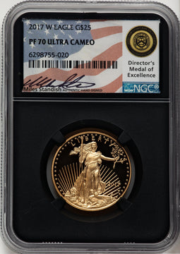 2017-W 1/2 Oz Gold Eagle First Strike Miles Standish NGC PF70