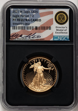 2021-W G$25 Half Ounce Gold Eagle Type Two Miles Standish NGC PF70