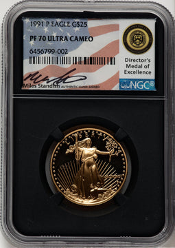 1991-P $25 Half-Ounce Gold Eagle Miles Standish NGC PF70