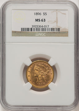 1896 $5 Liberty Half Eagle NGC MS63 (506465005)