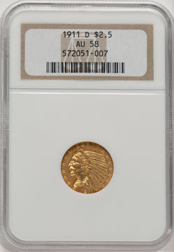 1911-D $2.50 Indian Quarter Eagle NGC AU58 (777432013)