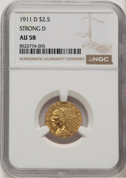 1911-D $2.50 Indian Quarter Eagle NGC AU58 (775447030)