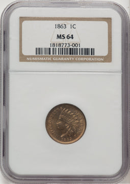 1863 1C Indian Cent NGC MS64