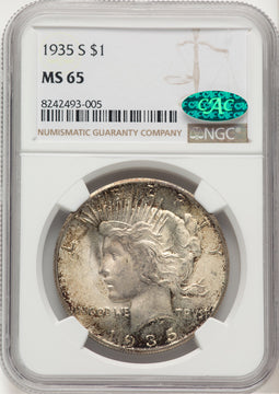1935-S CAC Peace Dollar NGC MS65