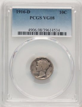 1916-D 10C Mercury Dime PCGS VG8 (776661035)