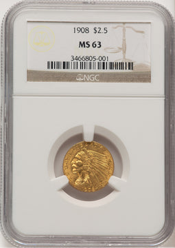 1908 $2.50 Indian Quarter Eagle NGC MS63 (777754011)