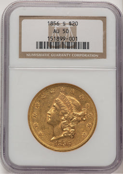 1856-S $20 Liberty Double Eagle NGC AU50