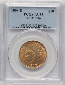 1908-D $10 NO MOTTO Indian Eagle PCGS AU55