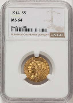 1914 $5 Indian Half Eagle NGC MS64 (776662007)