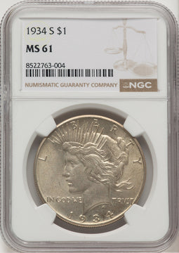 1934-S Peace Dollar NGC MS61 (776677011)