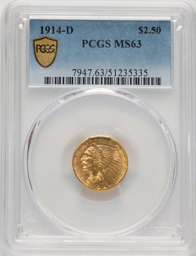 1914-D $2.50 Indian Quarter Eagle PCGS MS63 (777575026)